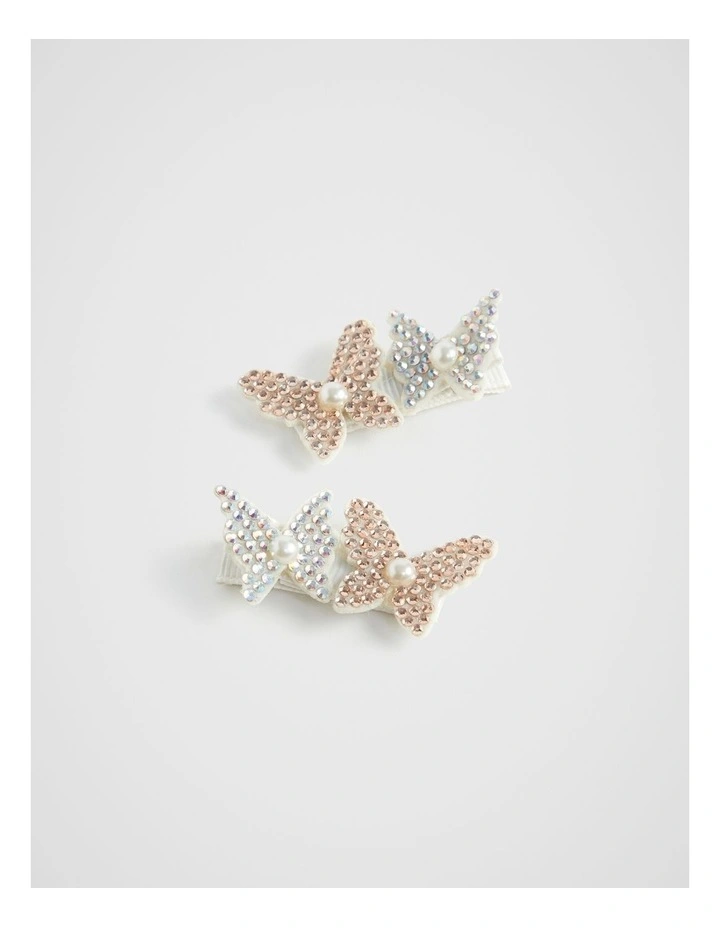 Butterfly Diamante Duck Clip Duo in Multi