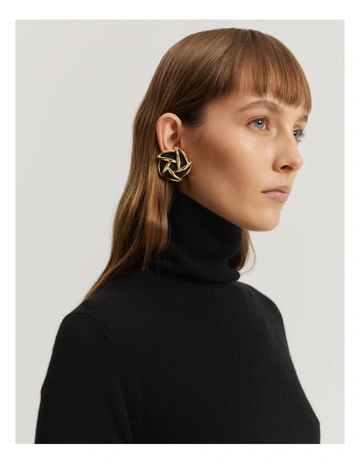 Gcs-certified Cashmere Blend Cropped Roll Neck Knit in Black