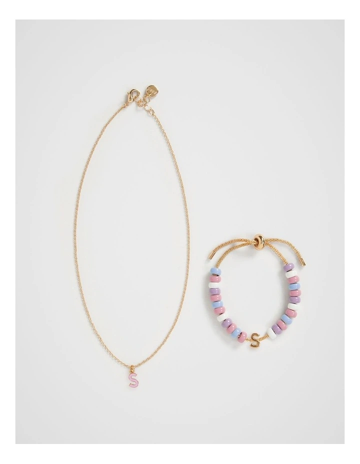 Initial Necklace and Bracelet Set in Multi