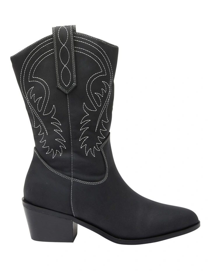 Saloon Western Boots in Black Micro