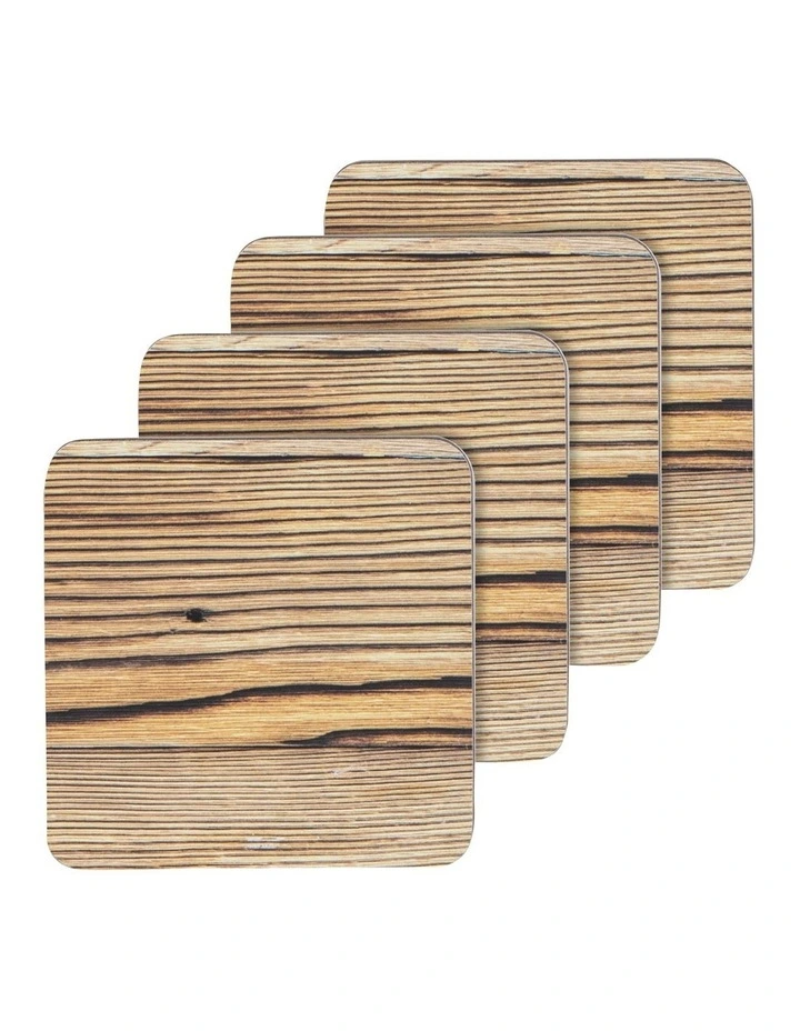 Sqaure Timber Hardboard Coaster 4 Pack in Brown