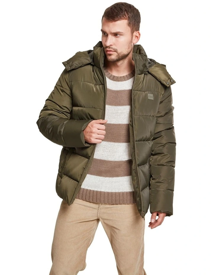 Heavyweight Hooded Puffer Jacket in Dark Olive