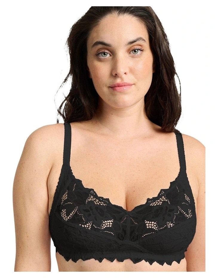 D'Arum Organic Cotton Wirefree Lace Bra in Black