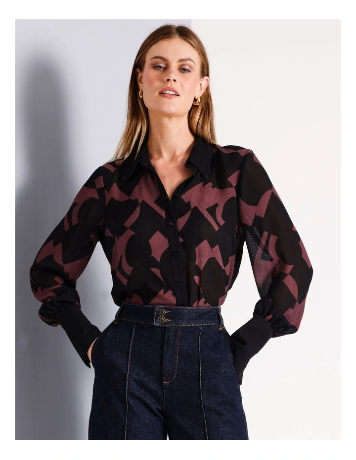 Recycled Polyester Sheer Printed Shirt in Assorted