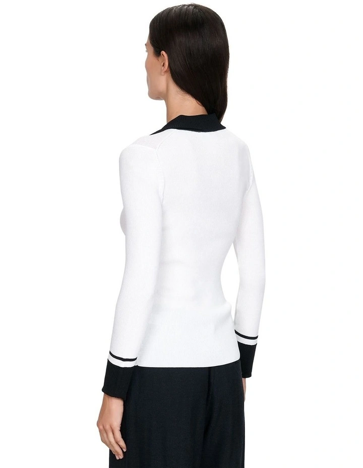 Contrast Trim Rib Knit Shirt in Ivory