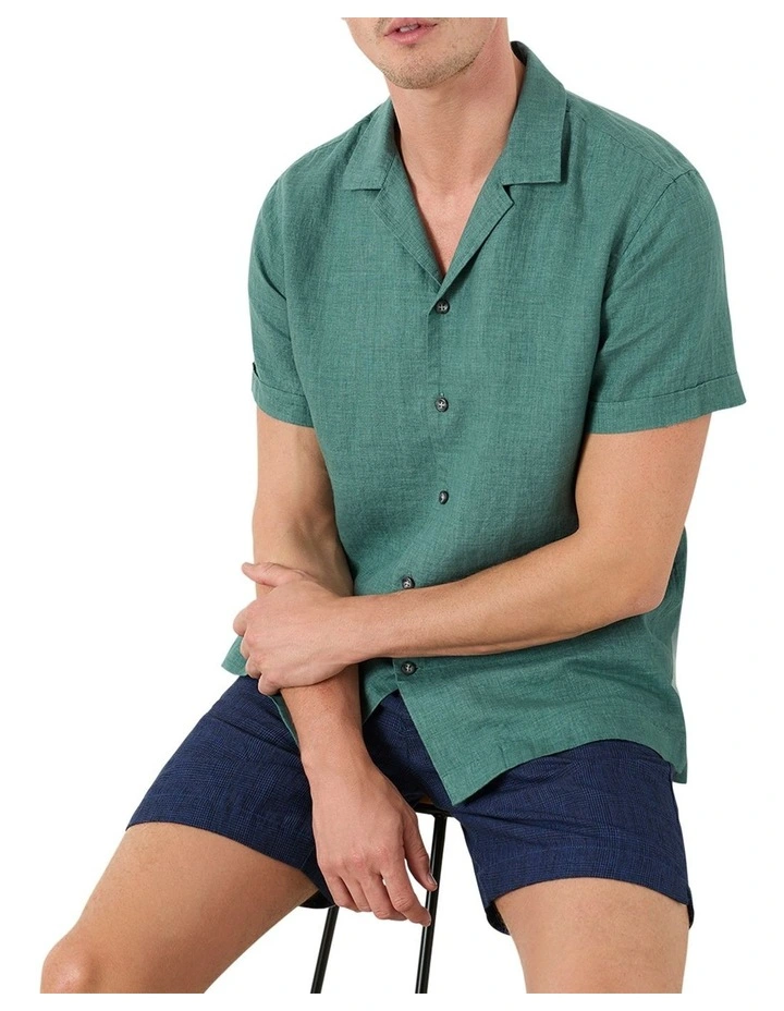 Marini Camp Collar Short Sleeve Shirt in Salerno Green
