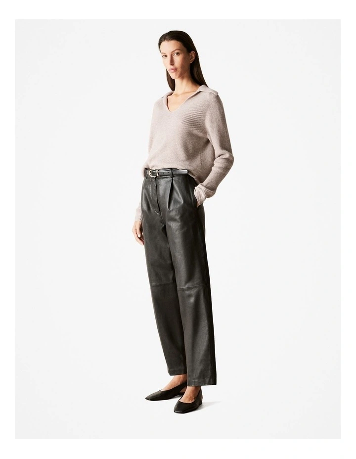 Leather Pleat Front Pant in Black