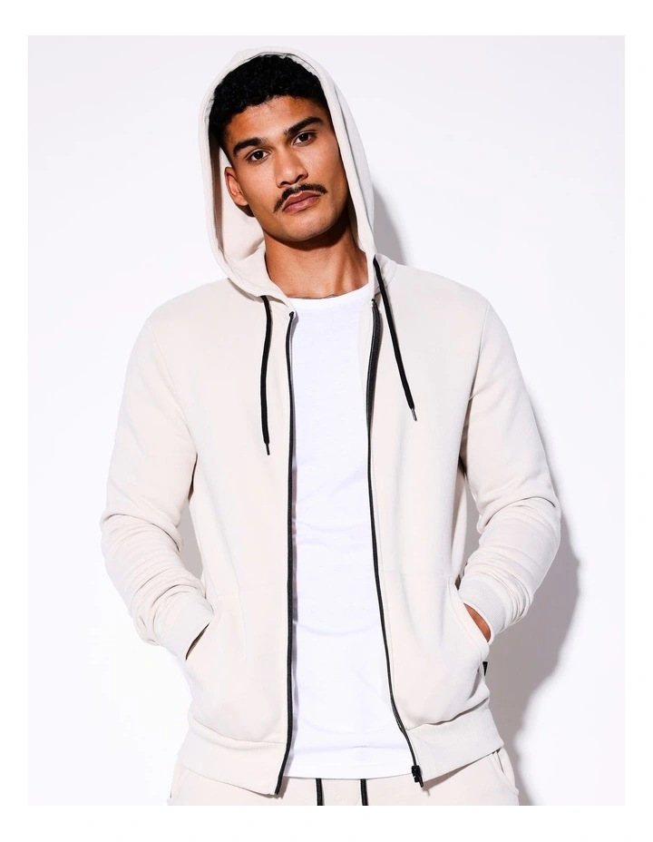 Mitchell Zip Thru Hoodie in Beige