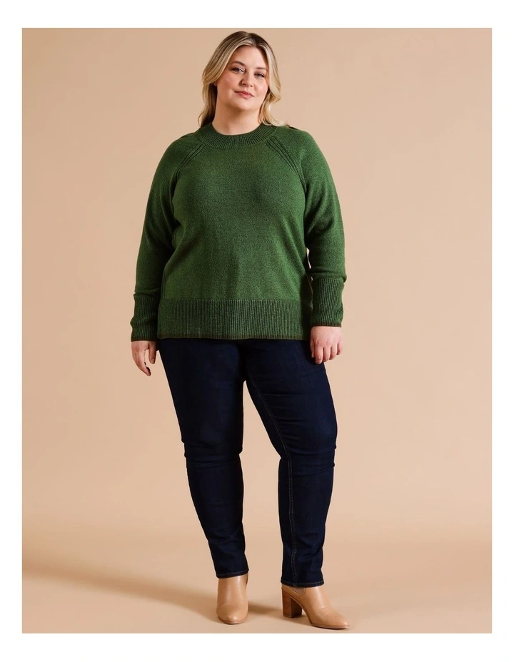 Organic Cotton Blend Side Rib Twist Jumper With Straight Hem In Avocado