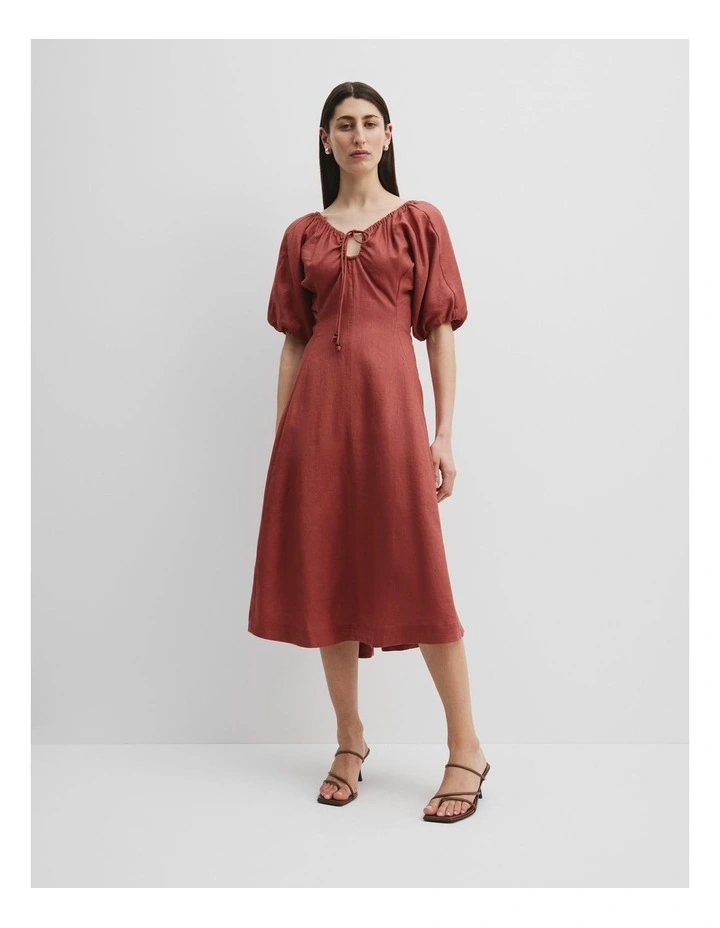 Organically Grown Linen Resort Midi Dress in Russet