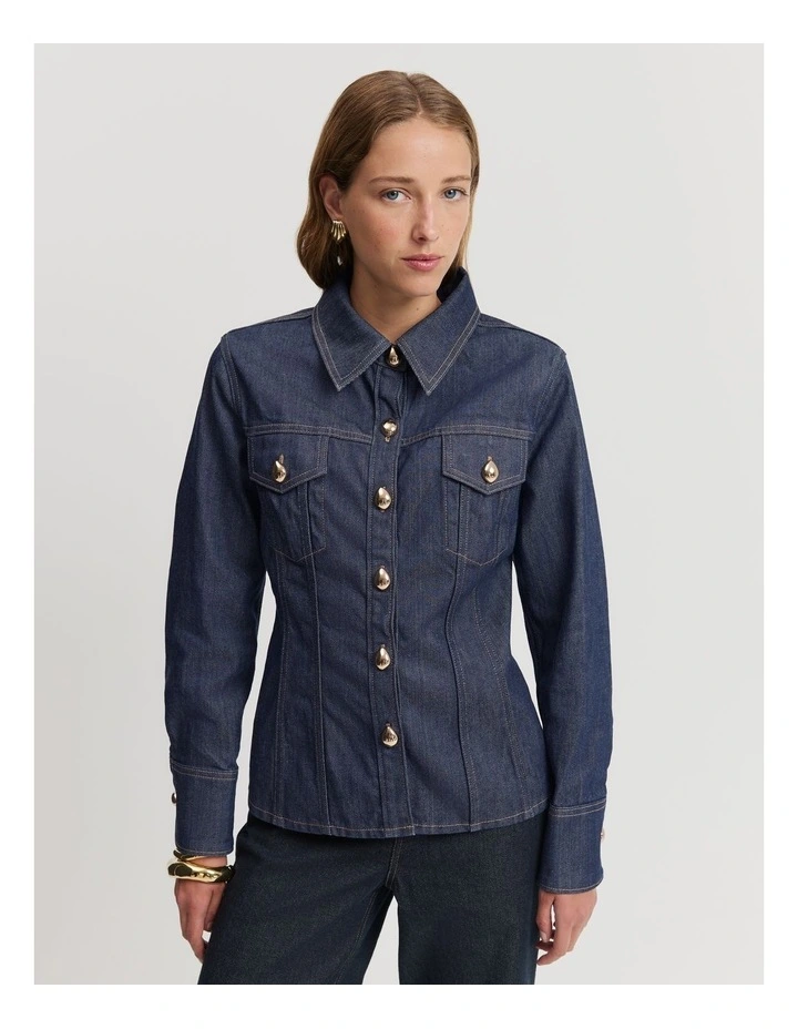 Panelled Denim Blouse in Indigo Rinse