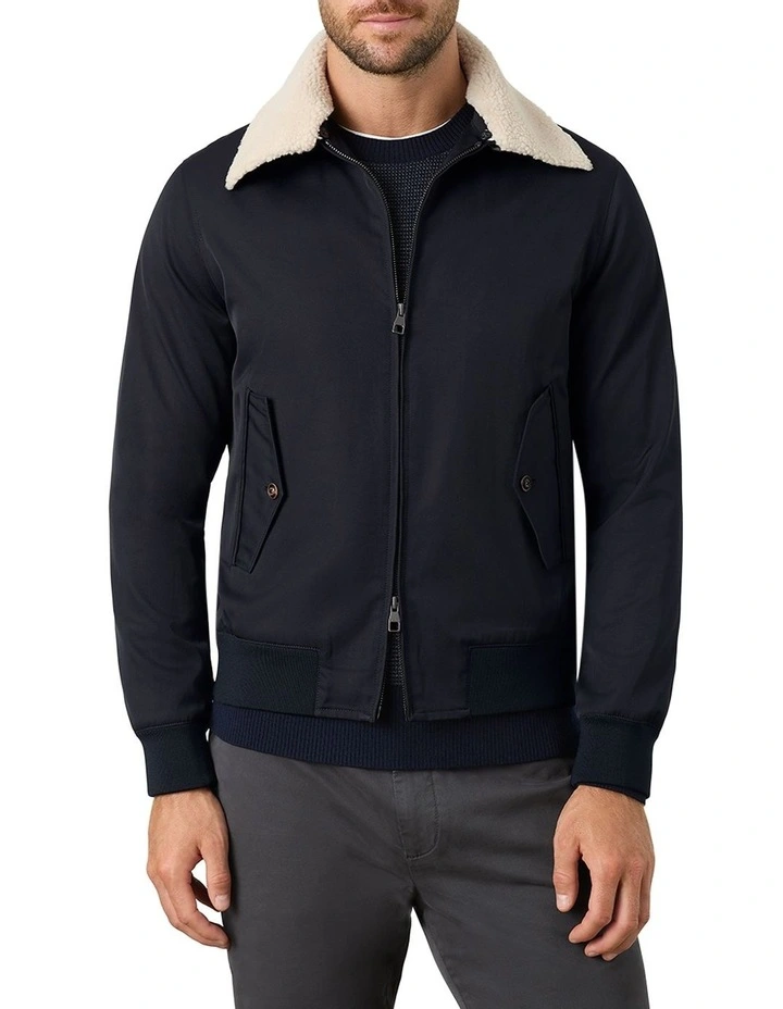Denman Shearling Jacket in Navy/Ecru