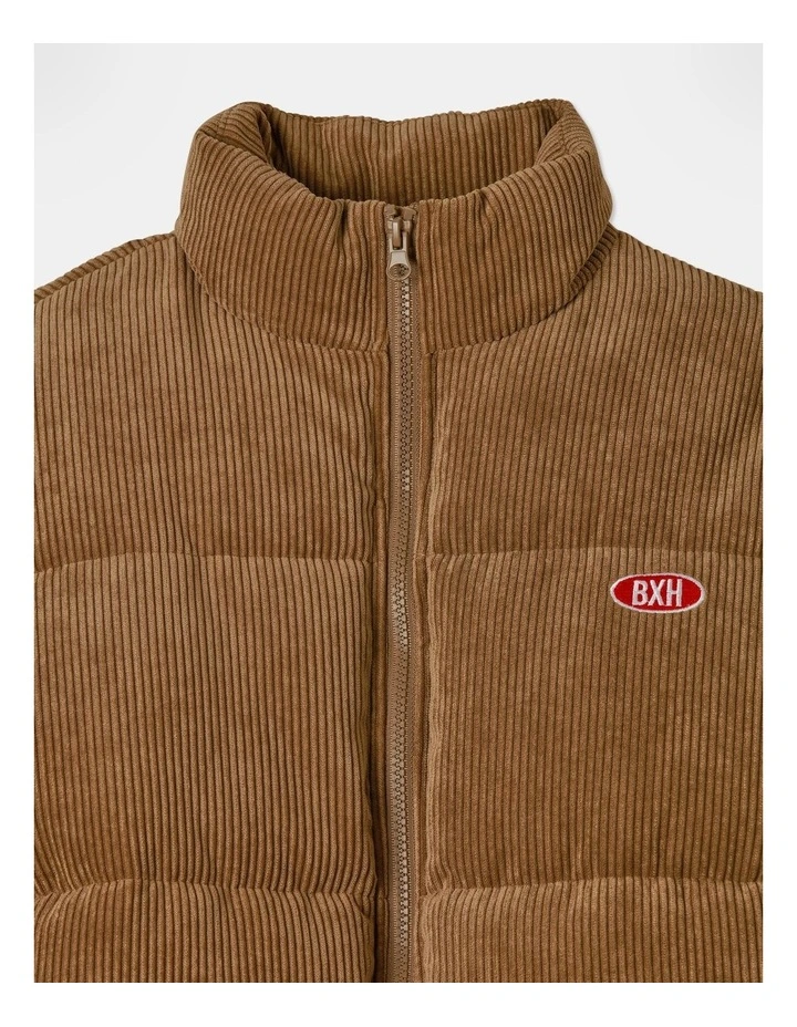 Cord Puffer Jacket in Brown