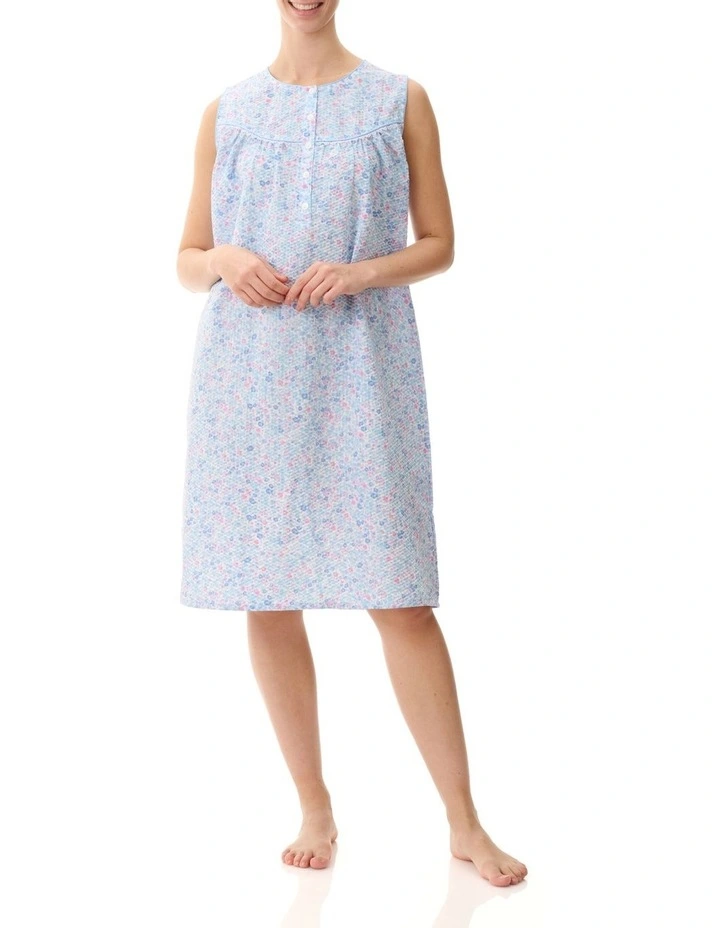 Woven Sleeveless Nightie in Serena Blue/Pink