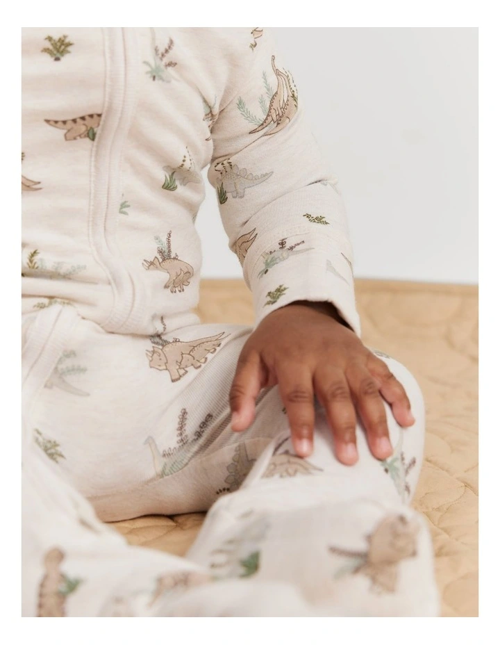 Organically Grown Cotton Dino Jumpsuit in Oatmeal Marle