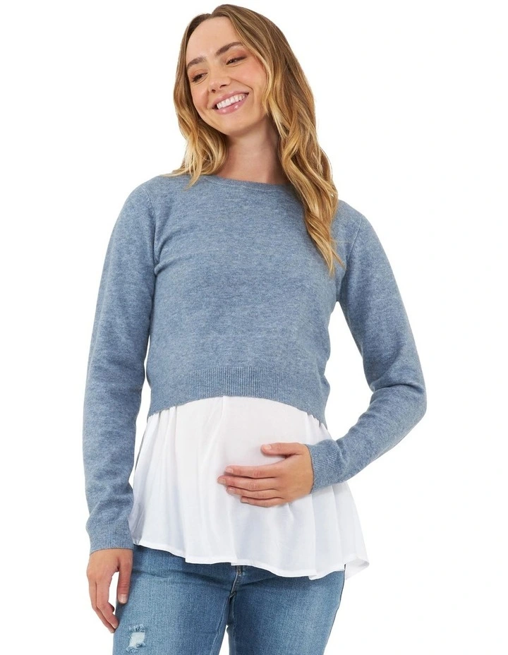 Sandy Detachable Nursing Knit Jumper in Denim Marle
