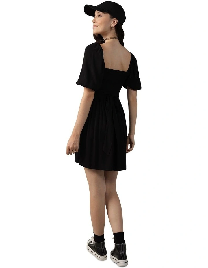 Reversible Wrap Smocked Mini Dress in Black