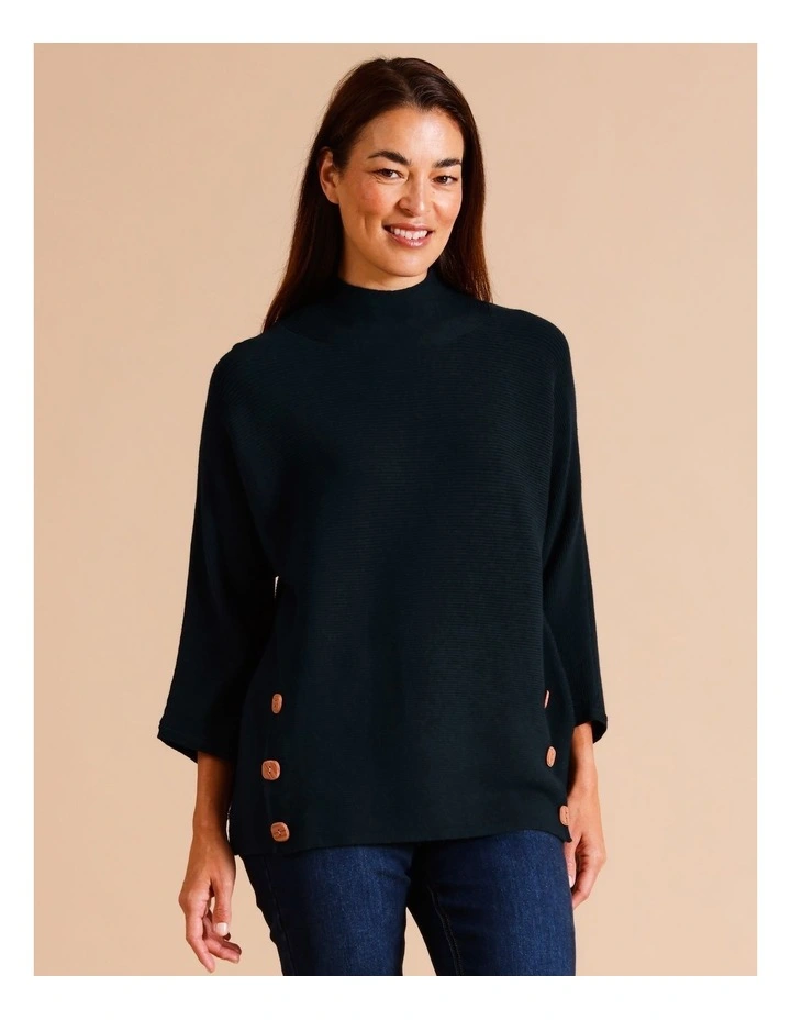 Button Side Magyar Sleeve Jumper In Sapphire