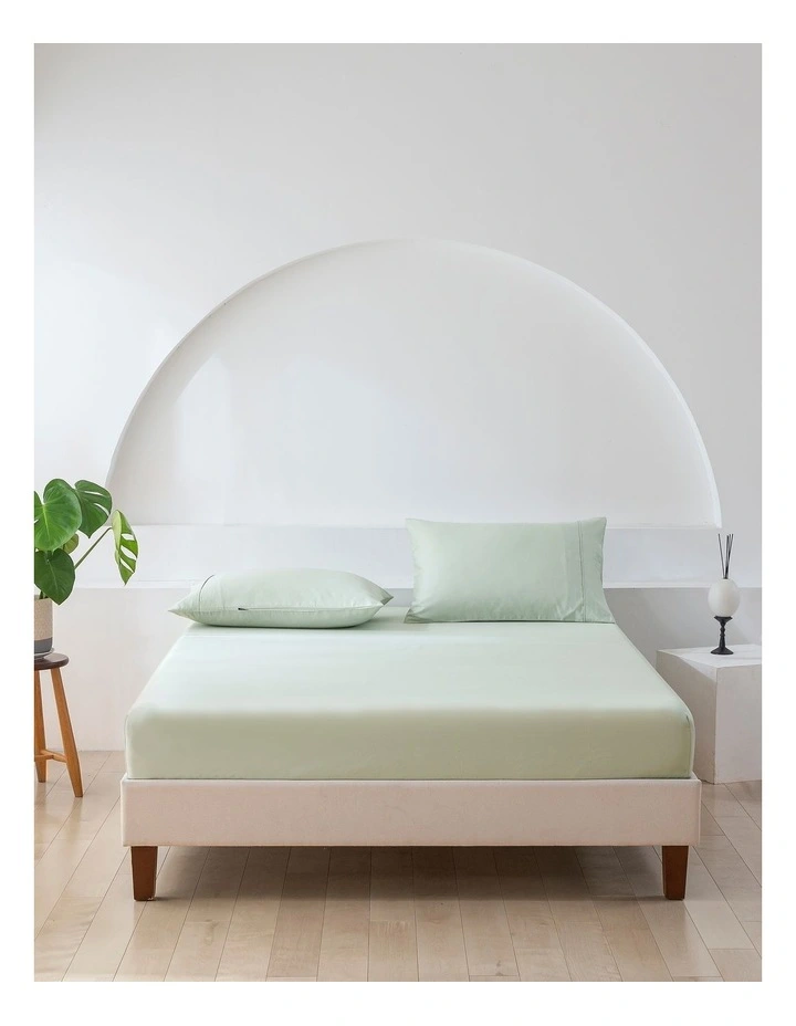 500TC Cotton Sateen Fitted Sheet Set Single Bed in Sage