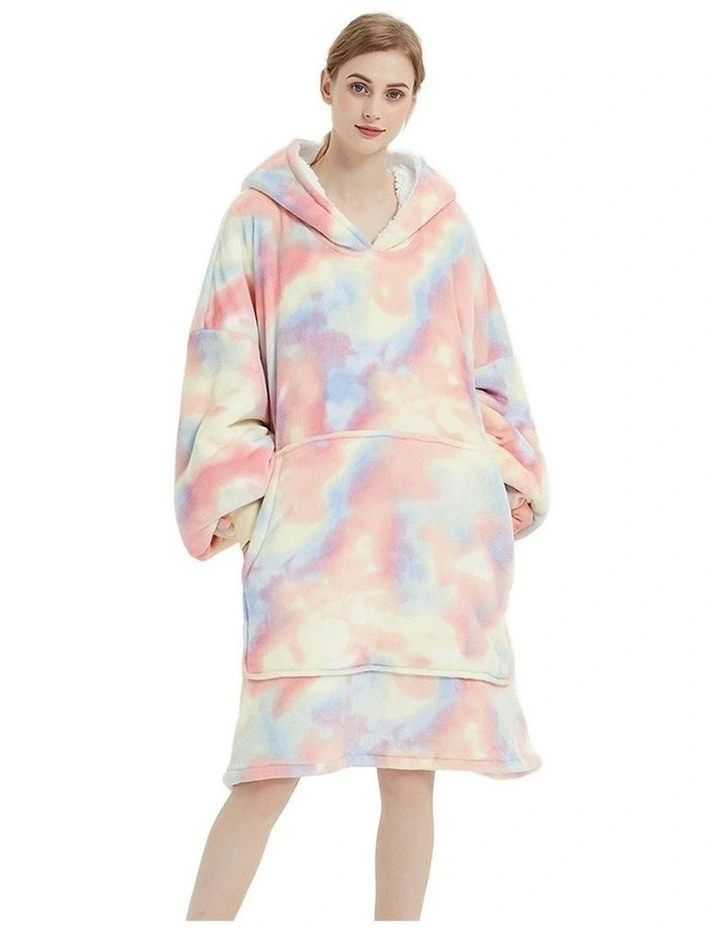 Soft Comfy Fleece Hoodie Blanket in Tie-Dyed Beige