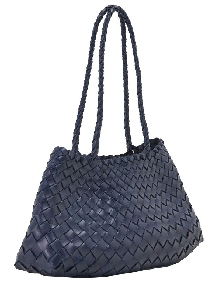 Layla Woven Leather Bag in Navy