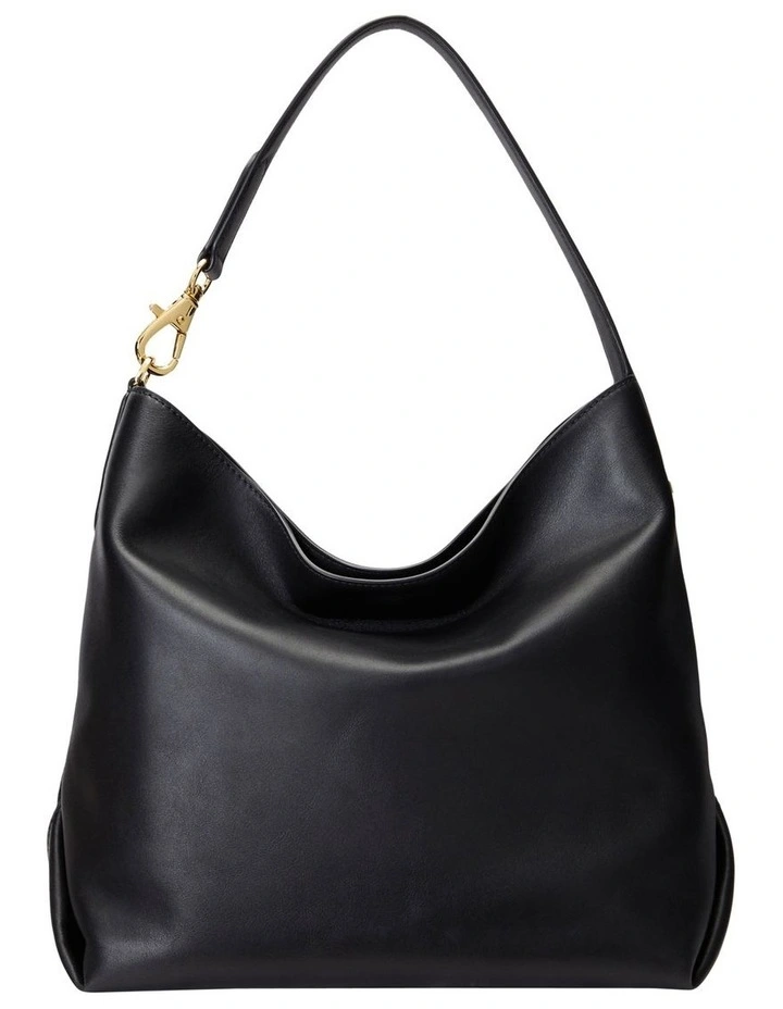 Leather Large Kassie Shoulder Bag in Black