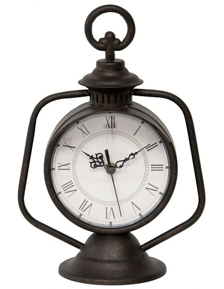 Antique Lantern Table Clock in Antique Dark Copper