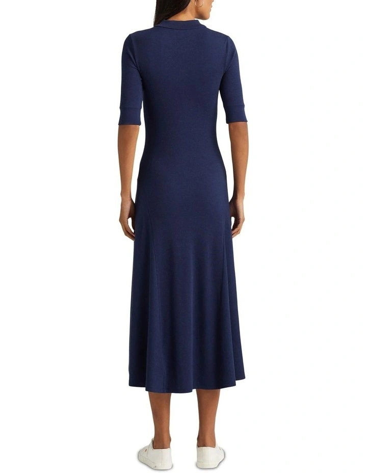 Cotton-Blend Polo Dress in Navy