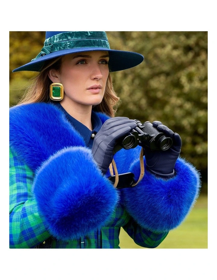 Silk Lined Leather Gloves in Navy