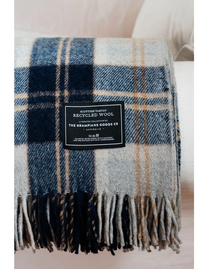 Heritage Collection Recycled Wool Scottish Tartan Blanket in Navy