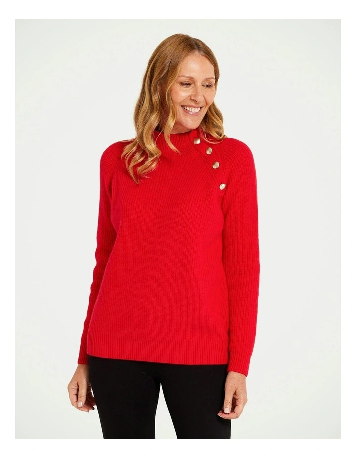 Pierre Button Shoulder Sweater in Red