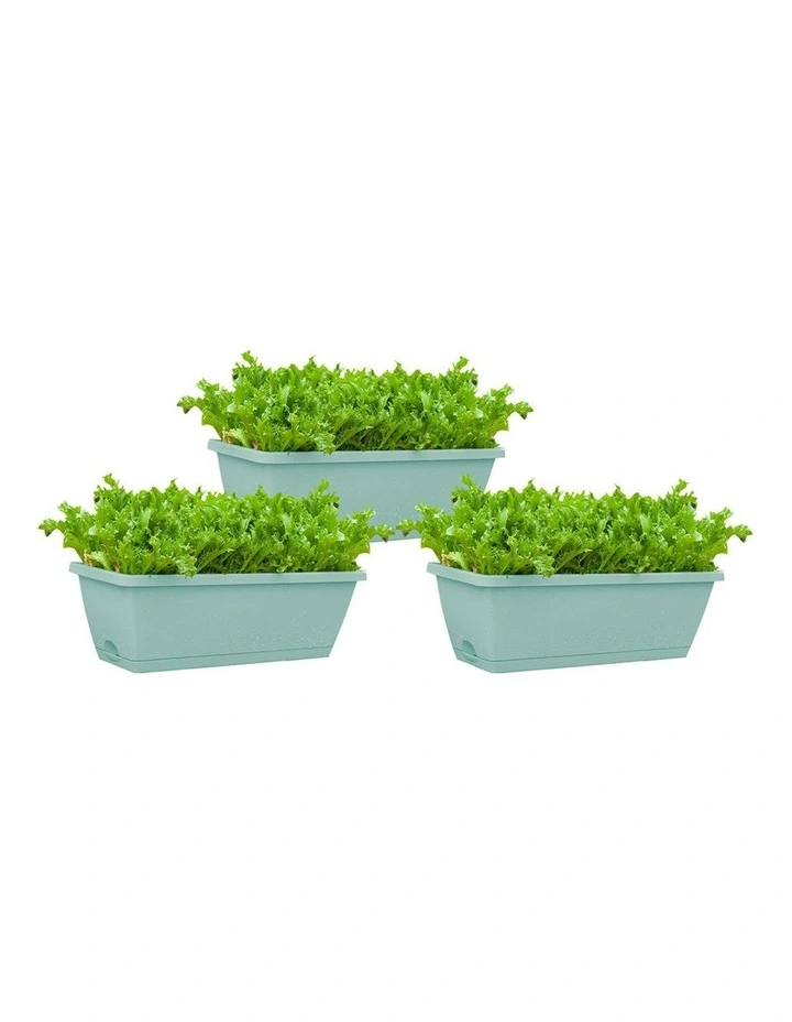 Rectangular Planter Plastic Box with Holder 49.5cm Set of 3 in Blue