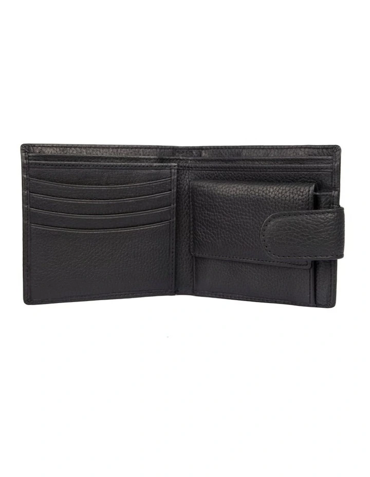 Bifold Press Stud Leather Wallet in Black