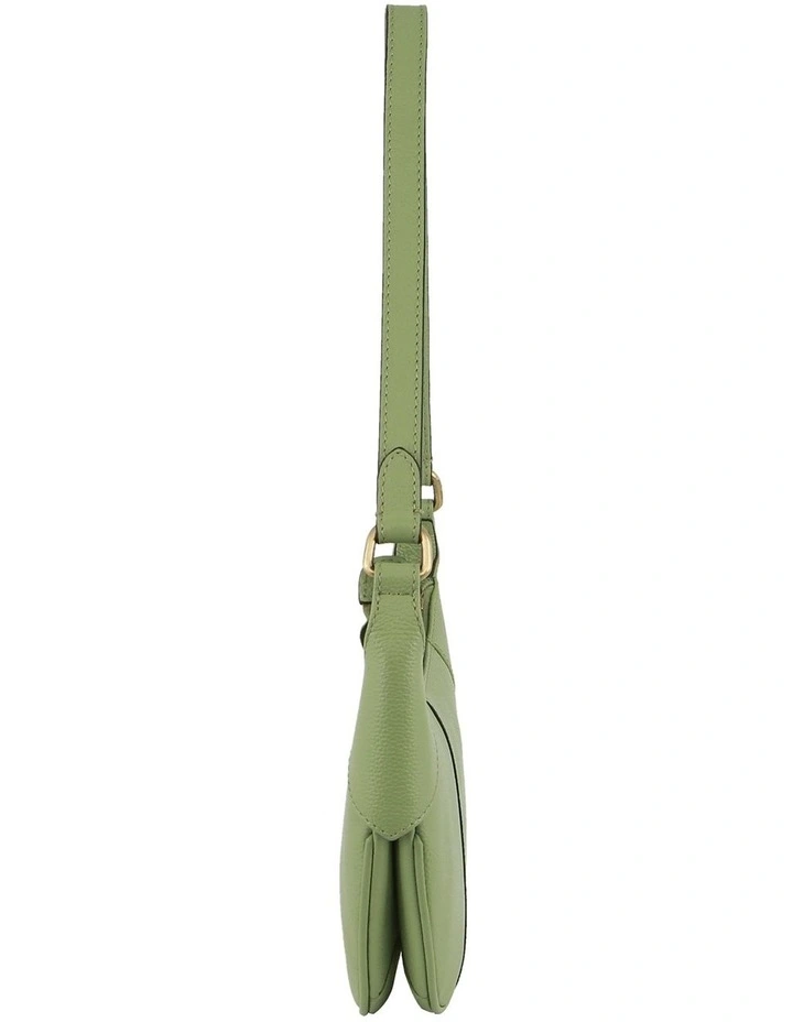 Leather Crescent Shoulder Bag in Jade