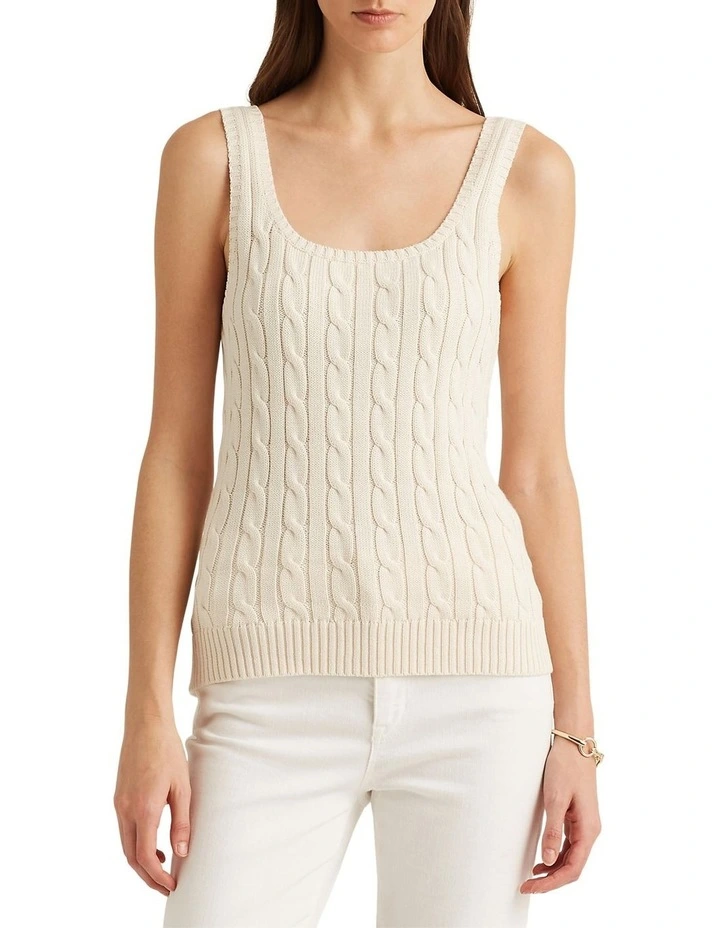 Cable-Knit Sleeveless Sweater in Cream