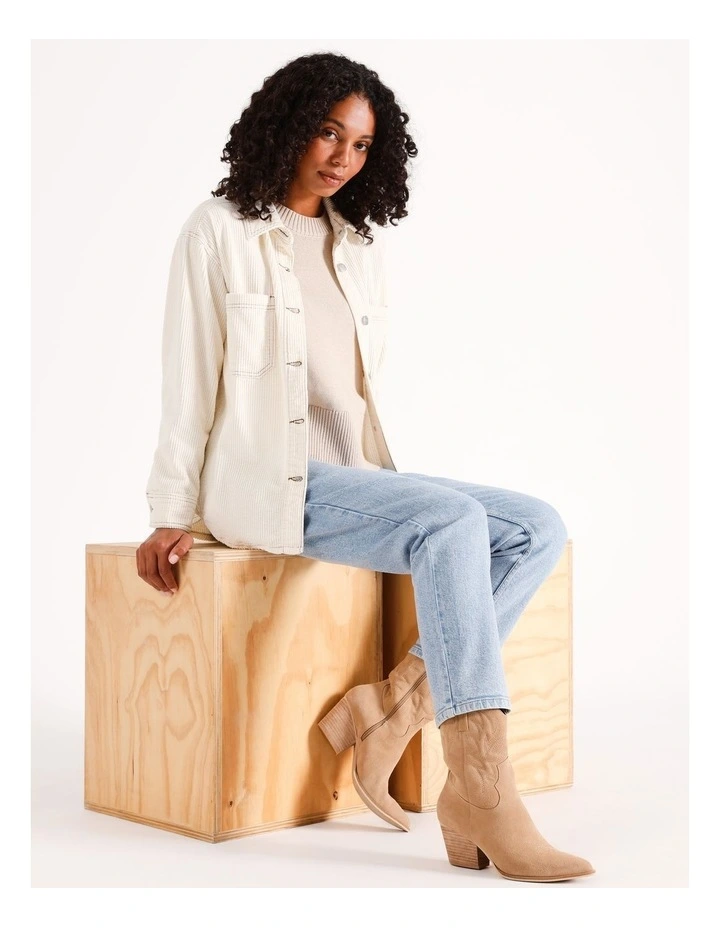 Cord Oversized Shacket in Milk