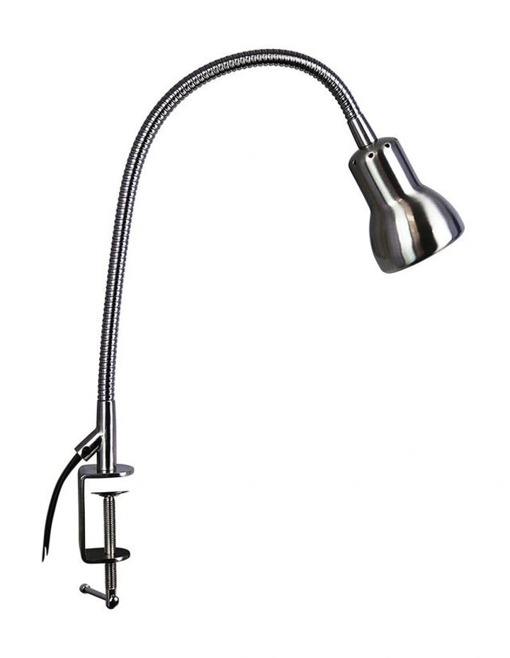Scope Adjustable Goose-Neck Clamp Table Lamp Brushed Chrome