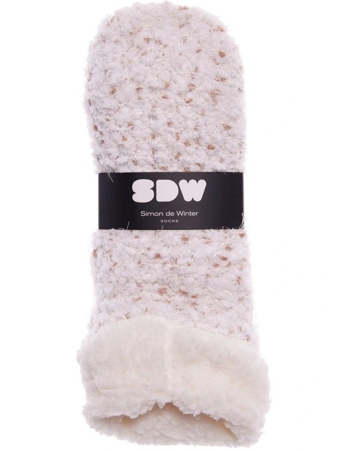 Sherpa Lined Textured Knit Home Socks 1 Pair in Neutrals