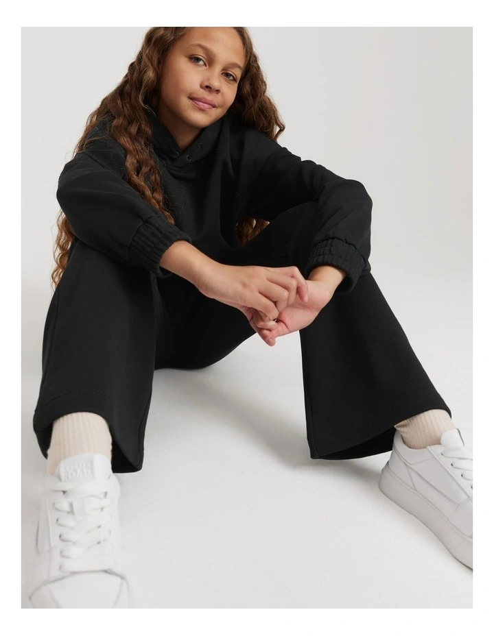 Teen Recycled Cotton Blend Flare Embroidered Sweat Pant in Black