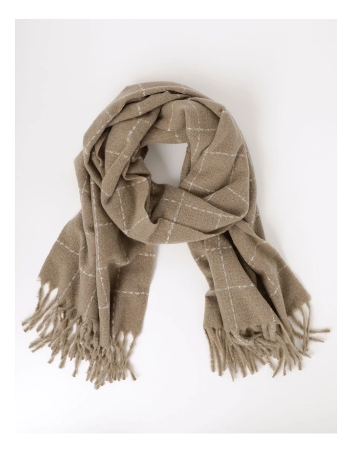 Check Winter Scarf With Tassel in Brown