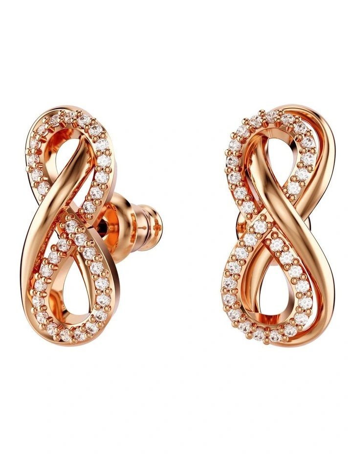 Hyperbola Infinity Rose Gold-Tone Plated Stud Earrings in White