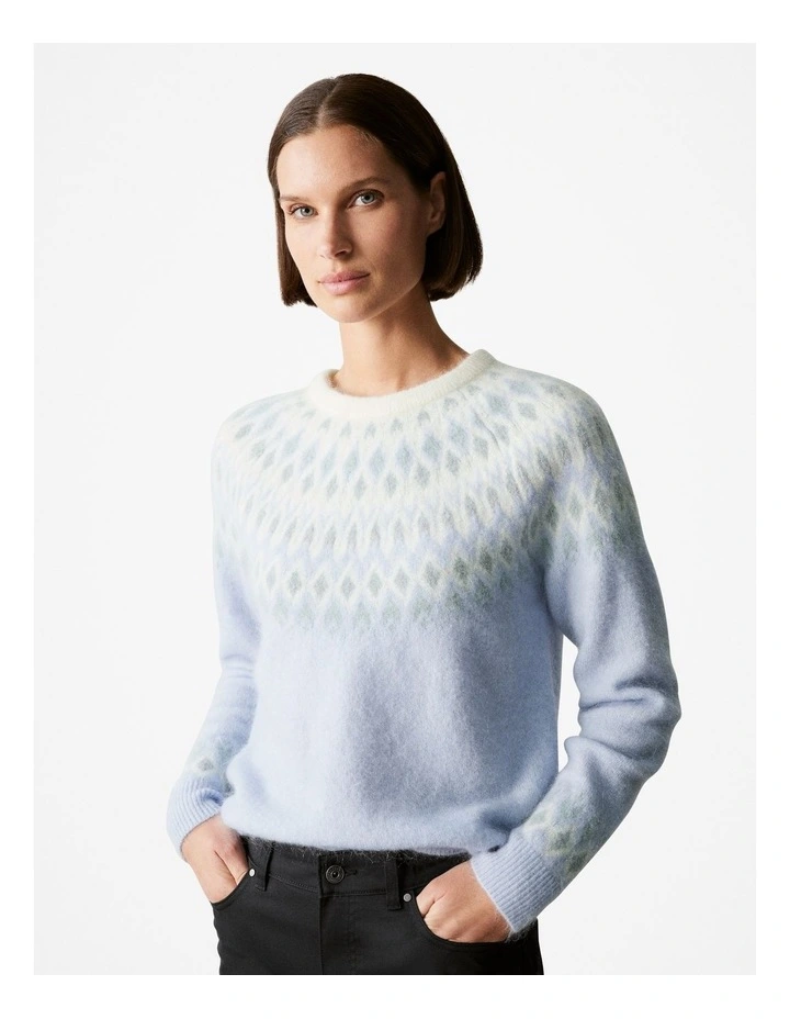 Wool Mohair Blend Fair Isle Knit in Sky Blue