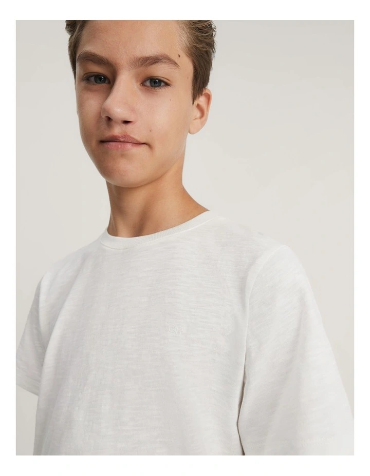 Teen Recycled Cotton Blend Plain CR Short Sleeve T-shirt in White