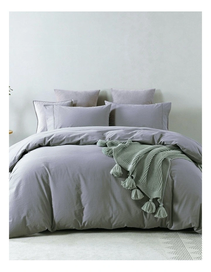 Vintage Washed Cotton Single Quilt Cover Set in Grey