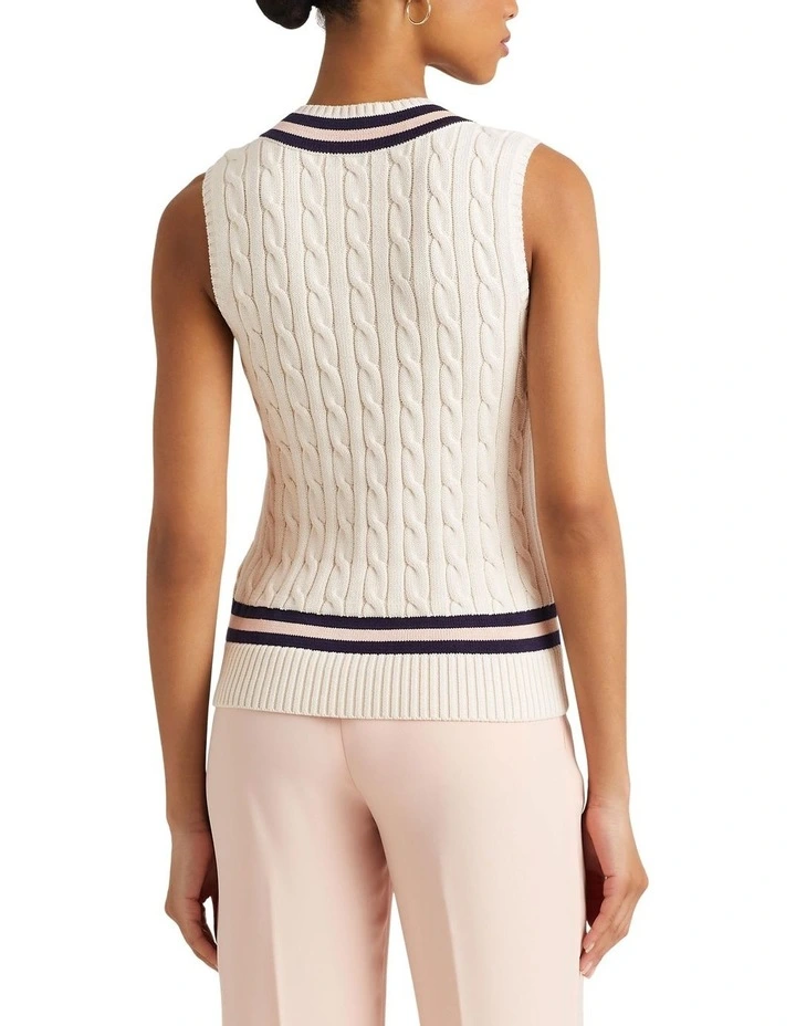 Cable-Knit Cotton Cricket Sweater Vest in Natural