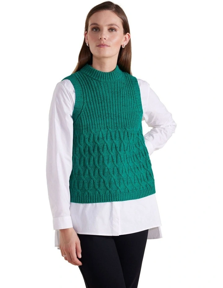 Cable Knit Vest in Forest