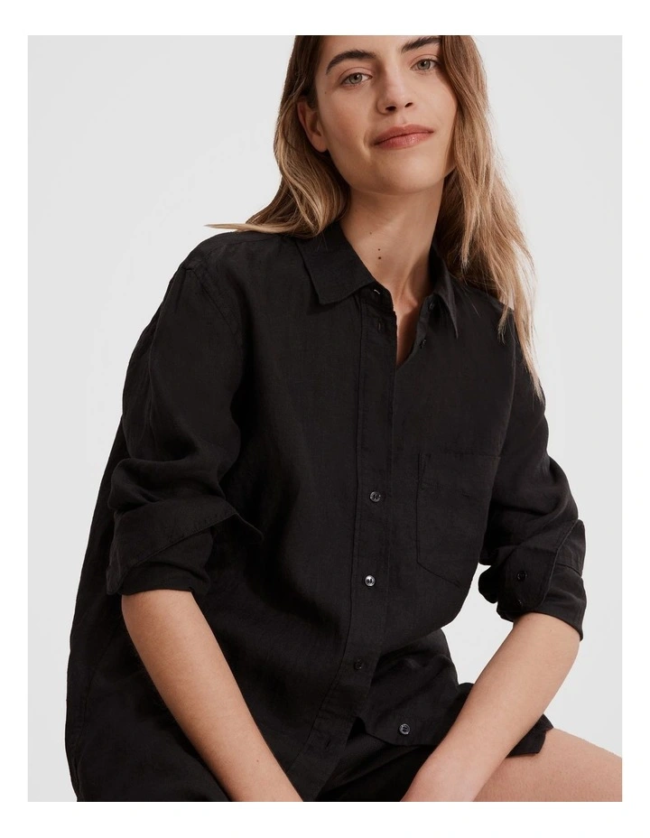 Organically Grown Linen Shirt in Black
