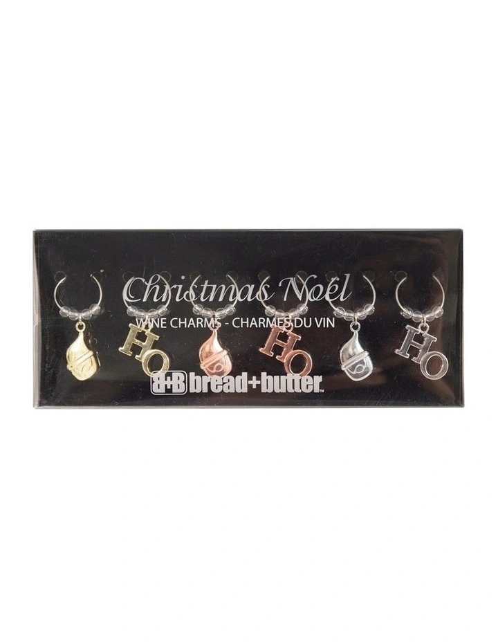 3 Santa and 3 HO Wine Charms 6 Pack