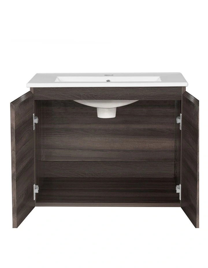 Ceramic Basin Vanity Unit 600mm in Walnut