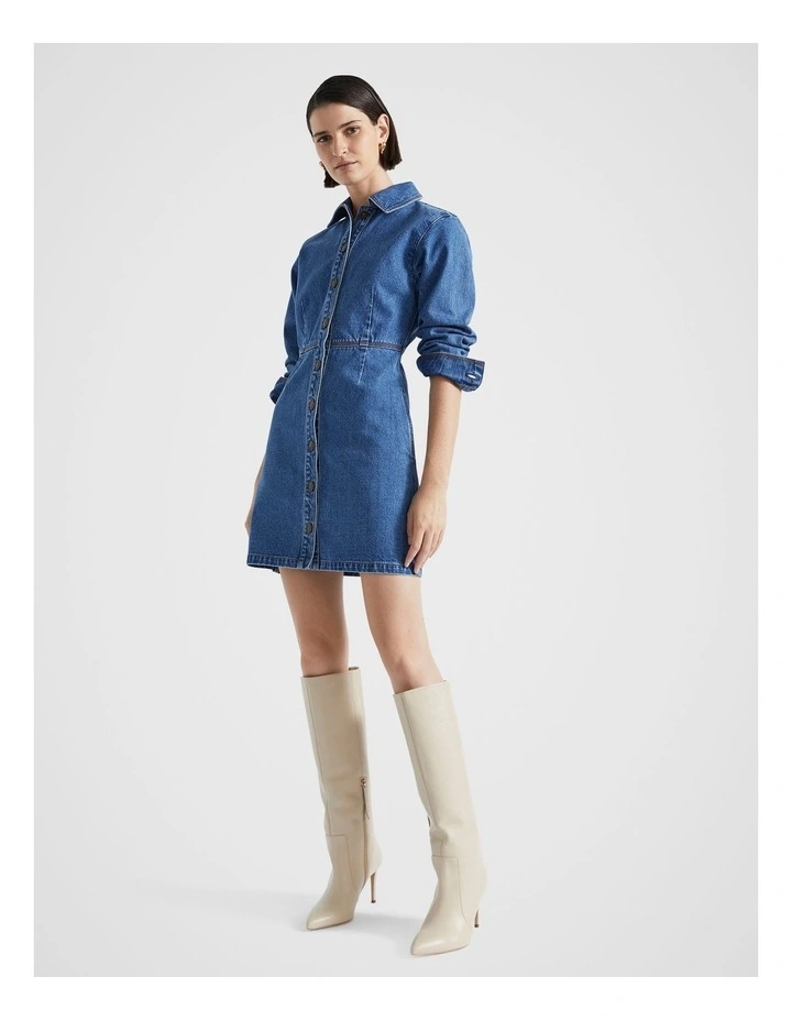 Denim Panelled Mini Dress in Nautical Blue Wash